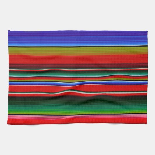 Fiesta Mexican Blanket Serape Stripes Blue Theedoek (Horizontaal)
