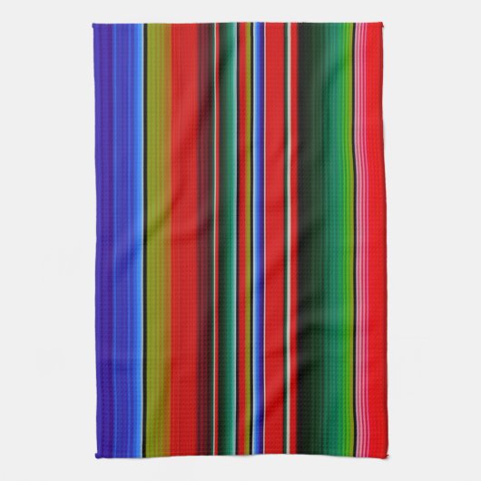 Fiesta Mexican Blanket Serape Stripes Blue Theedoek (Verticaal)