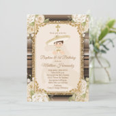 Fiesta Mexican Boy Gold Baptism & Birthday Invite Kaart (Staand voorkant)