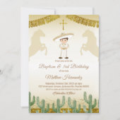 Fiesta Mexican Boy Gold Baptism & Birthday Invite Kaart (Voorkant)
