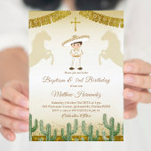 Fiesta Mexican Boy Gold Baptism & Birthday Invite Kaart