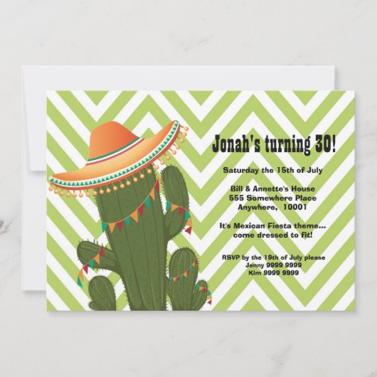 Fiesta Mexican Cactus Sombrero Party Invite Kaart (Voorkant)