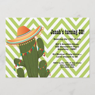 Fiesta Mexican Cactus Sombrero Party Invite Kaart