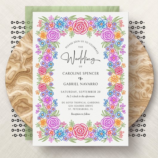 Fiesta Mexican Colorful Floral Wedding Kaart