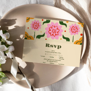 Fiesta Mexican Colorful Floral Wedding RSVP Kaartje