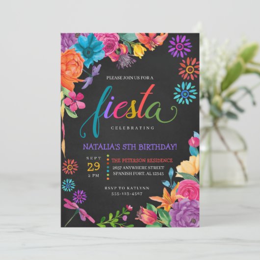 Fiesta Mexican Floral Birthday Invitation Kaart (Staand voorkant)