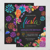 Fiesta Mexican Floral Birthday Invitation Kaart (Voorkant / Achterkant)