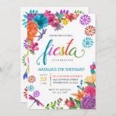 Fiesta Mexican Floral Birthday Invitation Kaart (Voorkant / Achterkant)