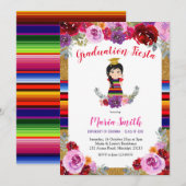Fiesta Mexican Floral Girl Afstuderen Kaart (Voorkant / Achterkant)