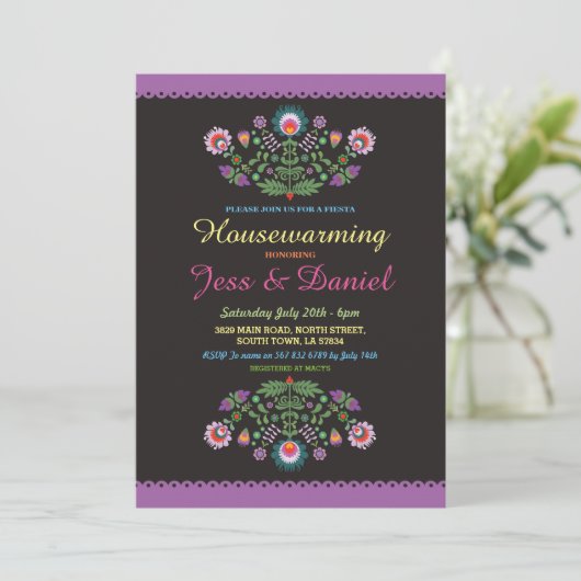 Fiesta Mexican Floral Invite Kaart (Staand voorkant)
