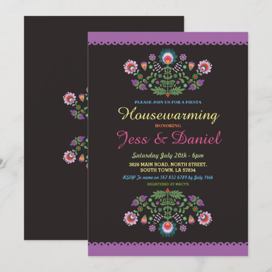 Fiesta Mexican Floral Invite Kaart (Voorkant / Achterkant)