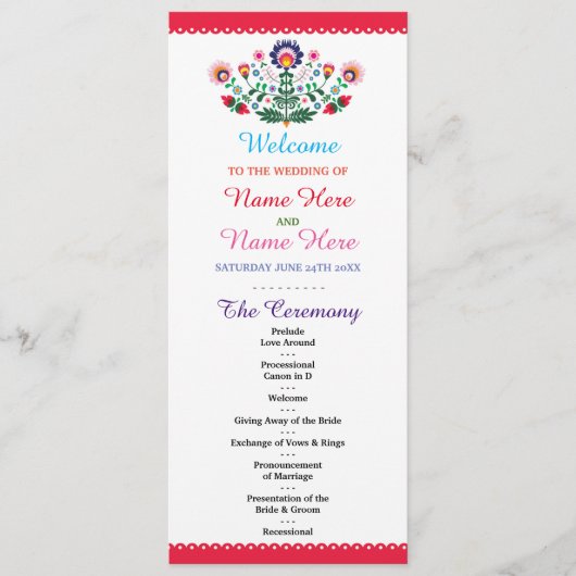 Fiesta Mexican Floral Wedding Programme Programmakaart (Voorkant)