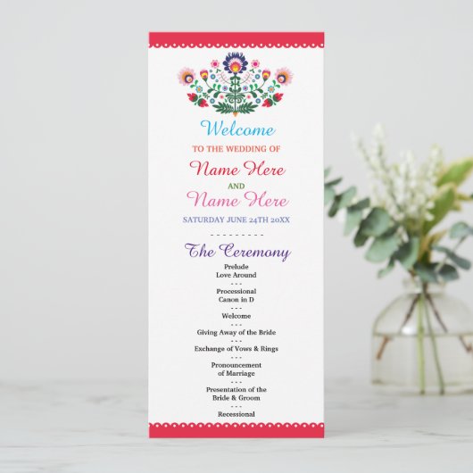 Fiesta Mexican Floral Wedding Programme Programmakaart (Staand voorkant)