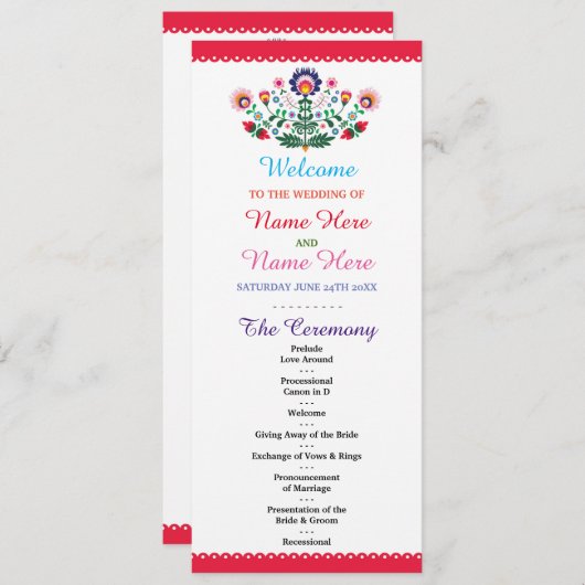 Fiesta Mexican Floral Wedding Programme Programmakaart (Voorkant / Achterkant)
