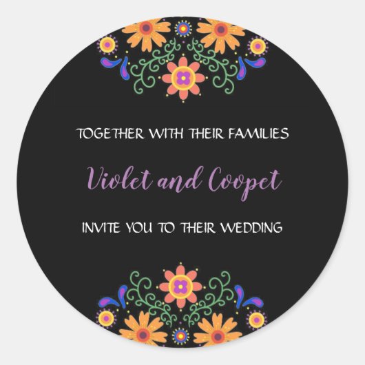 Fiesta Mexican Floral Wedding Ronde Sticker (Voorkant)