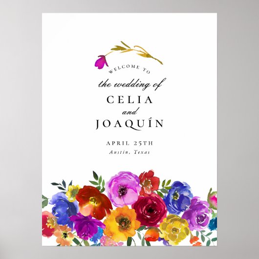 Fiesta Mexican Floral Wedding Welcome Sign Poster (Voorkant)