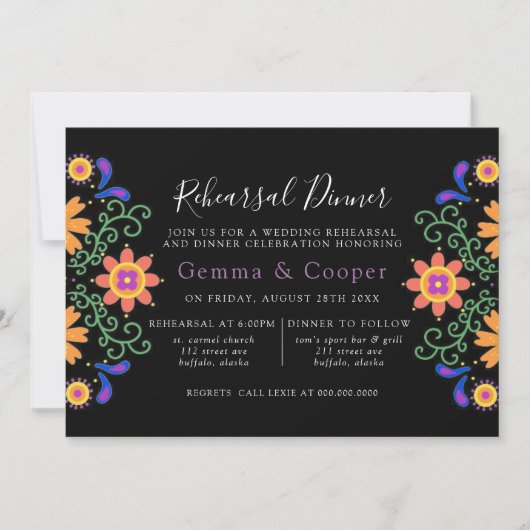 Fiesta Mexican Florals Rehearsal Dinner Kaart (Voorkant)