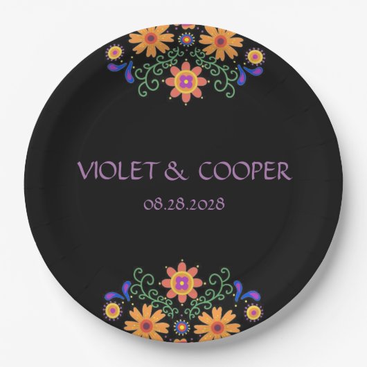 Fiesta Mexican Florals Wedding Papieren Bordje (Voorkant)