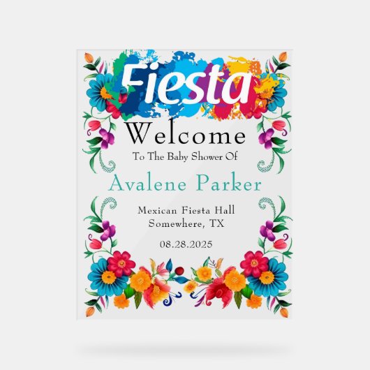 Fiesta Mexican Flowers Baby shower Welkom Acryl Bord (Voorkant)