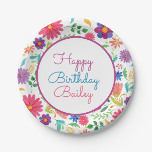 Fiesta Mexican Folk Waterverf Floral Birthday Pap Papieren Bordje