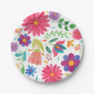 Fiesta Mexican Folk Waterverf Floral Birthday Papieren Bordje