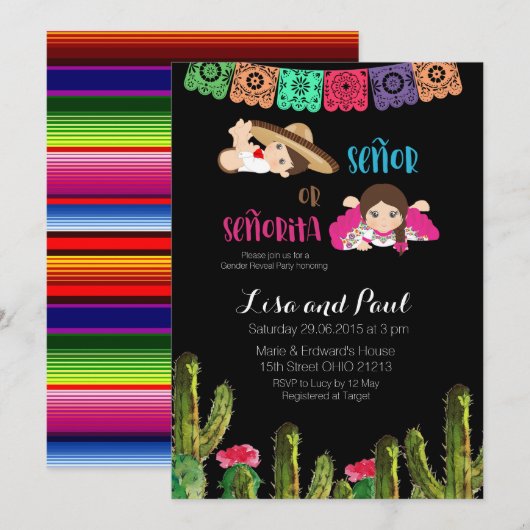 Fiesta Mexican Gender Reopenbaarmakingsuitnodiging Kaart (Voorkant / Achterkant)