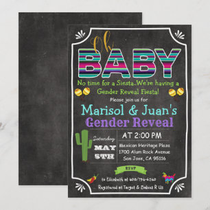 Fiesta Mexican Gender Revea Baby shower Invitation Kaart