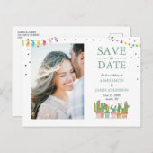 Fiesta Mexican Pastel Summer Cactus Save the Date Aankondigingskaart (Voorkant / Achterkant)