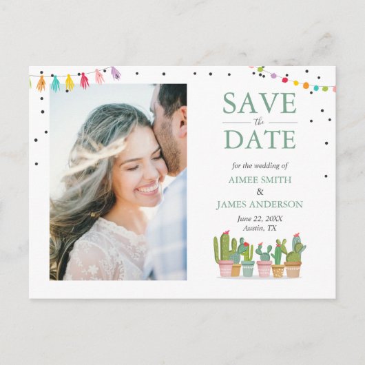 Fiesta Mexican Pastel Summer Cactus Save the Date Aankondigingskaart (Voorkant)