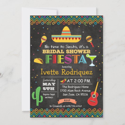 Fiesta Mexican Vrijgezellenfeest Chalk Invitation Kaart (Voorkant)
