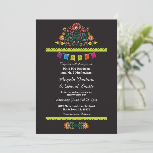 Fiesta Mexican Wedding Party Bright Invitation Kaart (Staand voorkant)