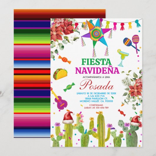 Fiesta Mexicana Navideña Posada Kerstcactus Kaart (Voorkant / Achterkant)