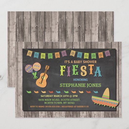 Fiesta Mexico Mexican Baby shower Party Invite Kaart (Voorkant / Achterkant)
