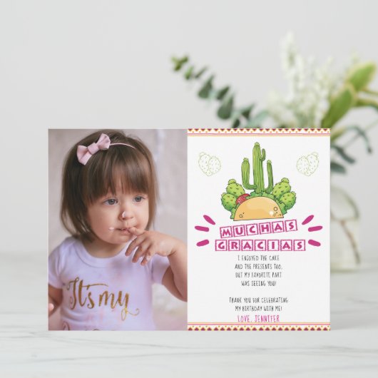 Fiesta Muchas Gracias Mexicaanse verjaardag Bedankkaart (Staand voorkant)