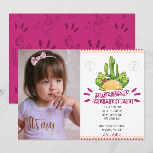 Fiesta Muchas Gracias Mexicaanse verjaardag Bedankkaart (Voorkant / Achterkant)