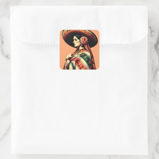  Fiesta Mujer Mariachi Mexicana Vierkante Sticker (Tas)