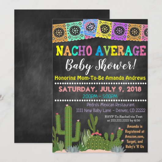 Fiesta Nacho Gemiddelde uitnodiging tot het Baby s (Voorkant / Achterkant)