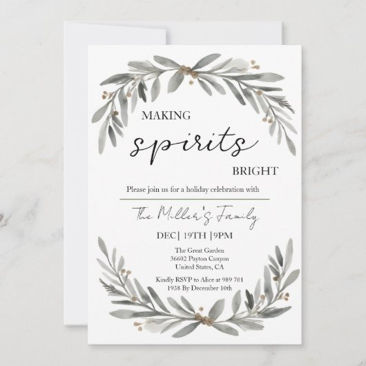 Fiesta Navidad Soft Pastel Wreath and Leaves Kaart (Voorkant)