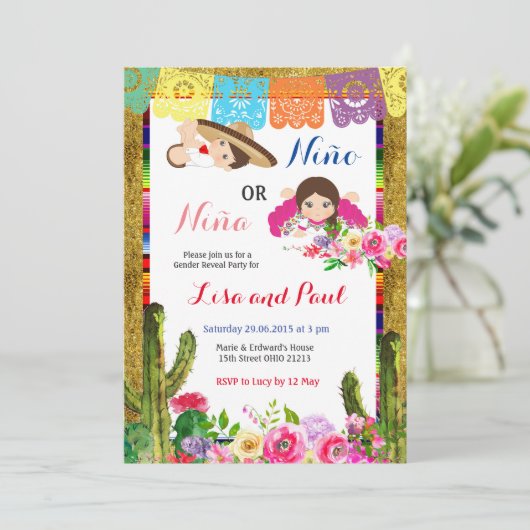 Fiesta Niño of Niña Genderonthulling Kaart (Staand voorkant)