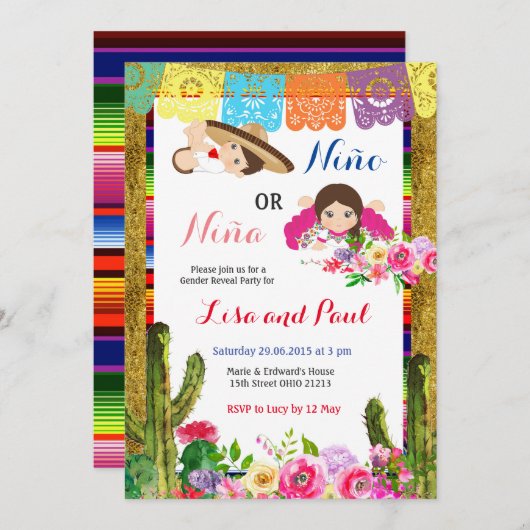 Fiesta Niño of Niña Genderonthulling Kaart (Voorkant / Achterkant)