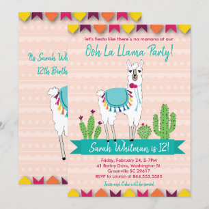 Fiesta, Ooh La Llama Birthday Uitnodiging