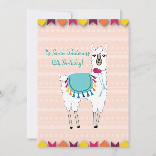 Fiesta, Ooh La Llama Verjaardag Uitnodiging (Achterkant)