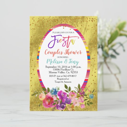 Fiesta Paar Douche Uitnodiging Bloemen (Staand voorkant)