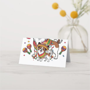 Fiesta Papillon Hond met Sombrero en Sarape Afsprakenkaart