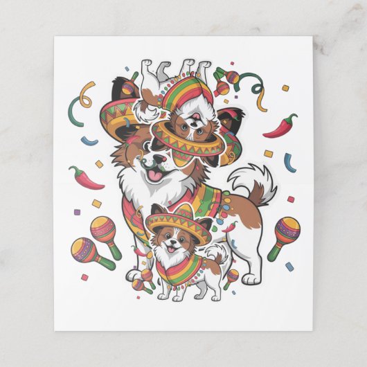 Fiesta Papillon Hond met Sombrero en Sarape Afsprakenkaart (Buitenkant ongevouwen)