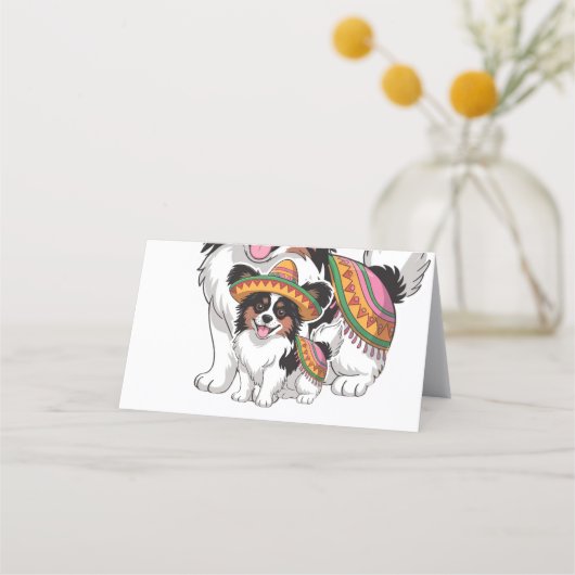 Fiesta Papillon Hond met Sombrero en Sarape Afsprakenkaart (Voorkant)