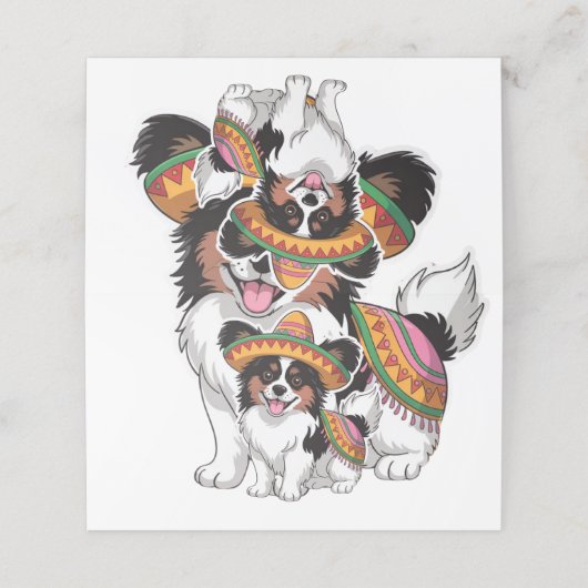 Fiesta Papillon Hond met Sombrero en Sarape Afsprakenkaart (Buitenkant ongevouwen)