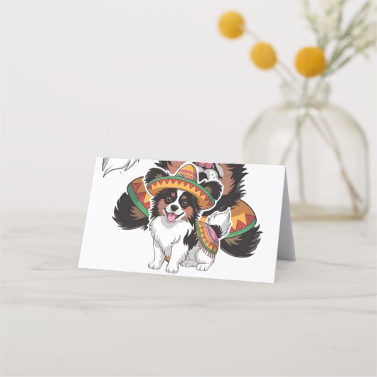Fiesta Papillon Hond met Sombrero en Sarape Afsprakenkaart (Achterkant)