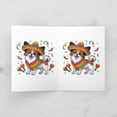 Fiesta Papillon Hond met Sombrero en Sarape Folie Wenskaart (Binnenlaag)