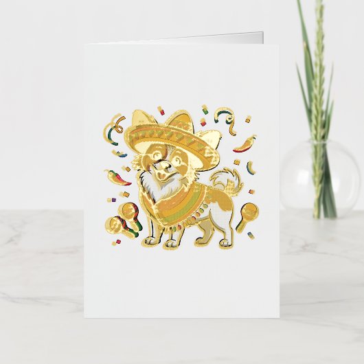 Fiesta Papillon Hond met Sombrero en Sarape Folie Wenskaart (Voorkant)
